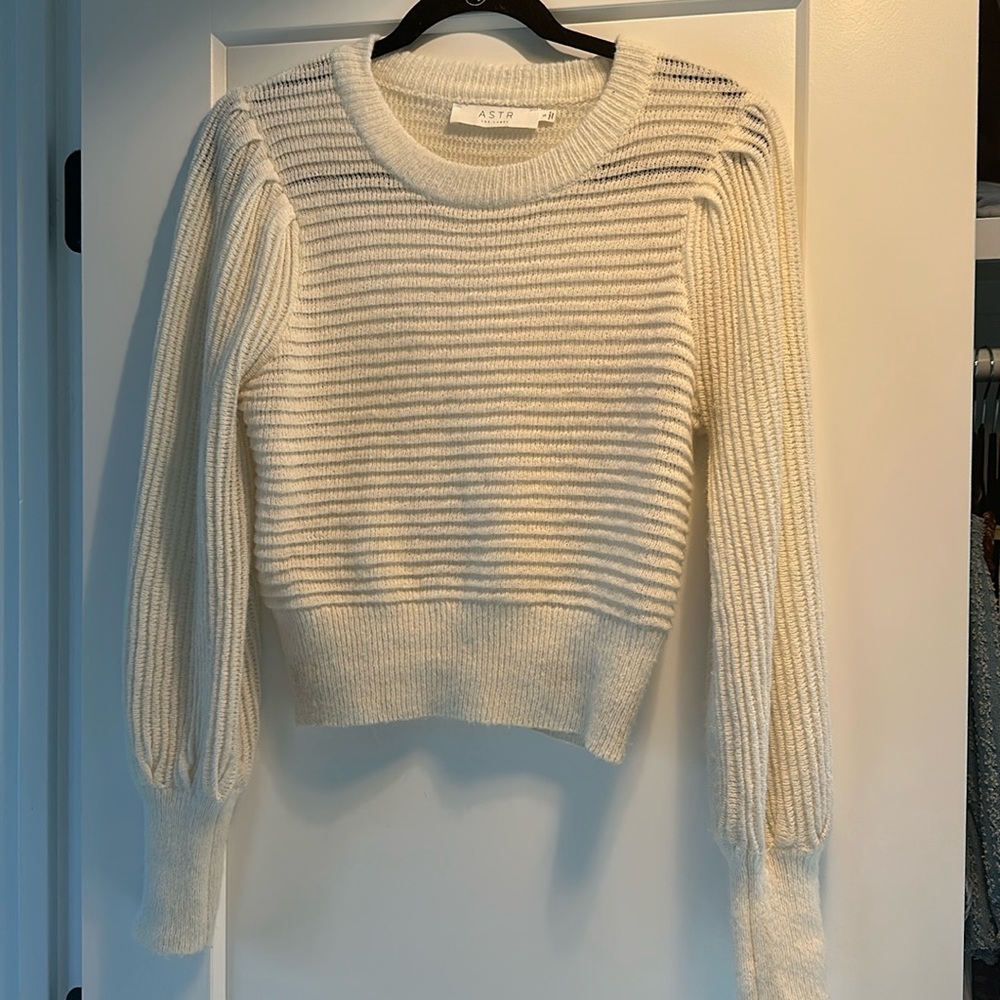 Astr Cream Ribbed Knit Sweater